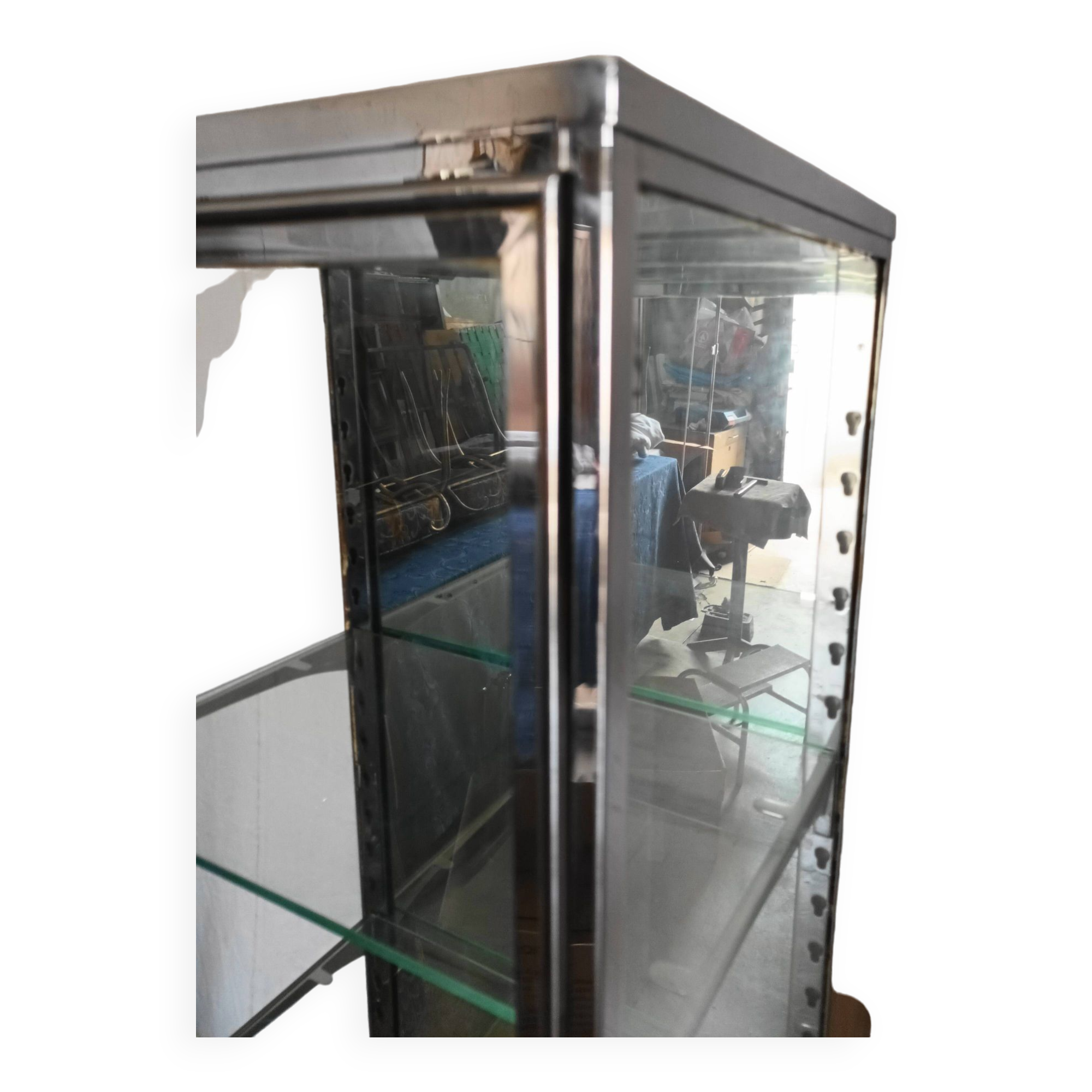 Vitrine de magasin en laiton nickelé des années 30