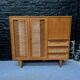 Vintage retro 1960s rattan and wood cabinet with desk section