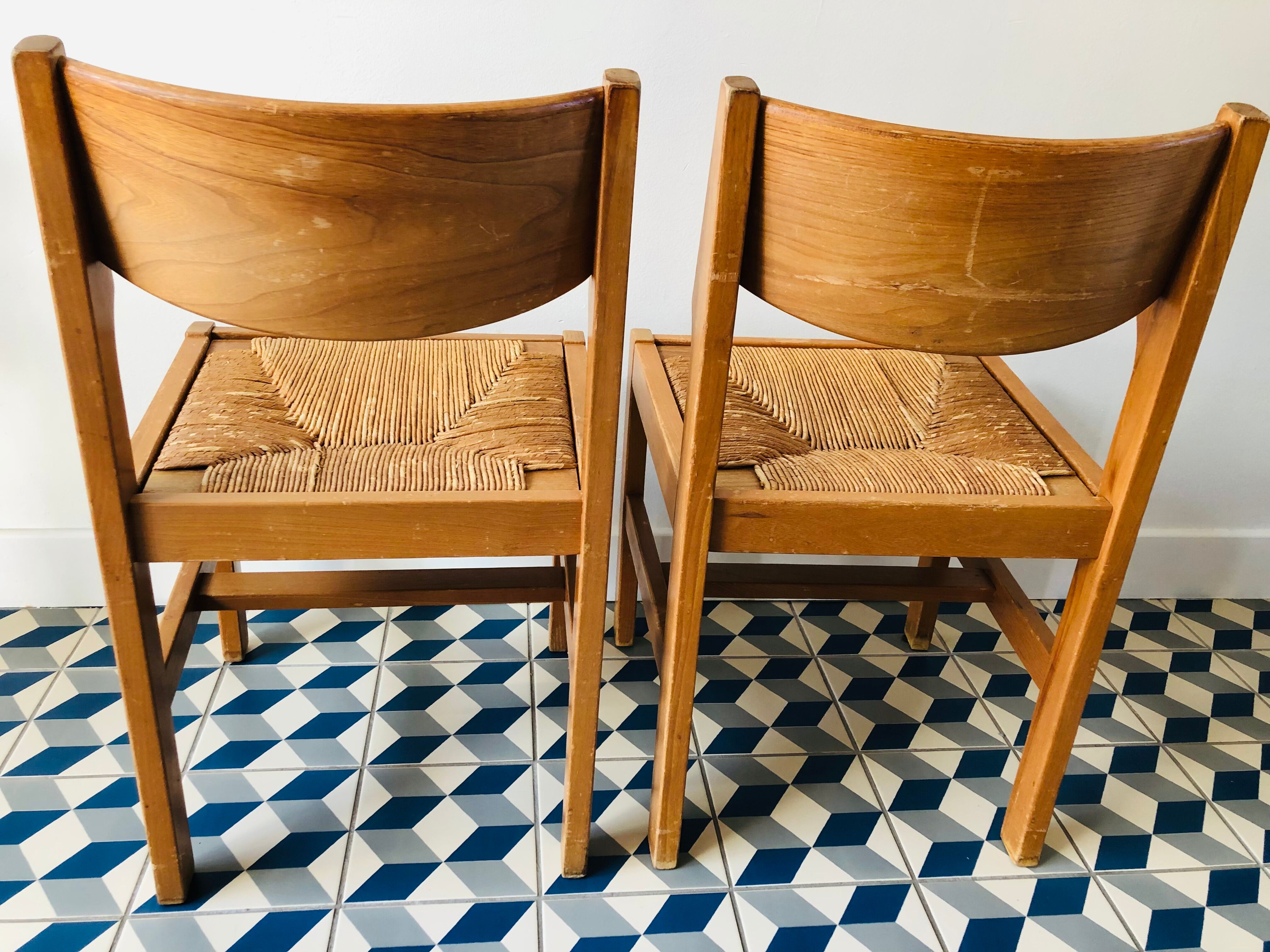 4 vintage pine chairs sitting straw