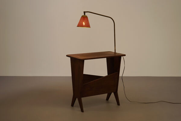 Table d'appoint et porte revue avec liseuse intégrée circa 1950 reconstruction