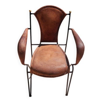 Fauteuil cuir et fer forgé
