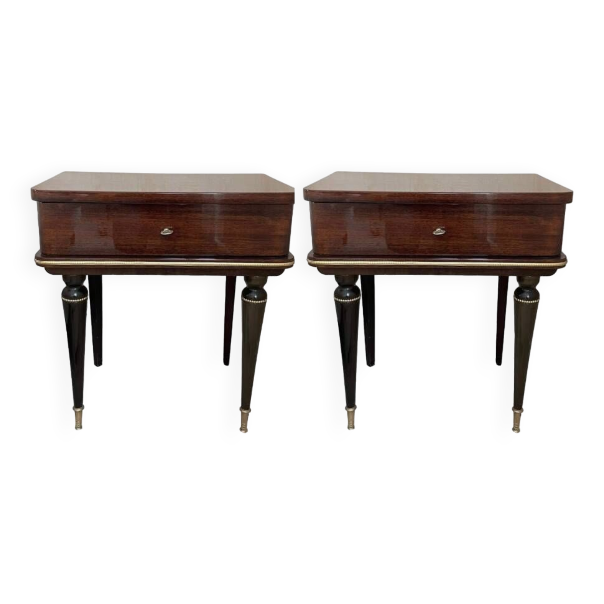 Set of 2 vintage bedside tables in varnished rosewood