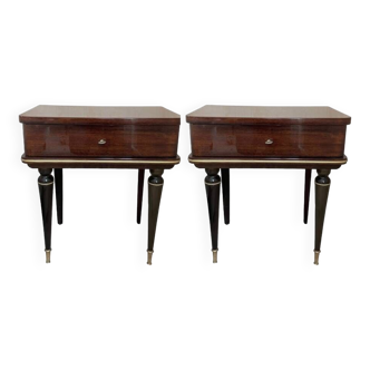 Set of 2 vintage bedside tables in varnished rosewood