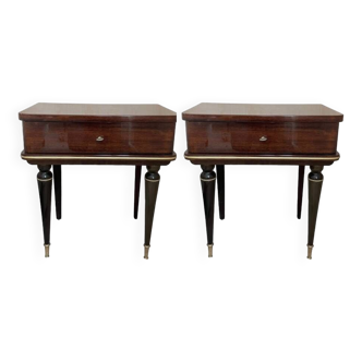 Lot de 2 tables de chevet vintage en palissandre vernis