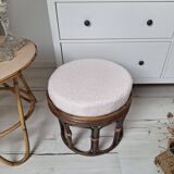 Vintage rattan and French terry fabric pouf