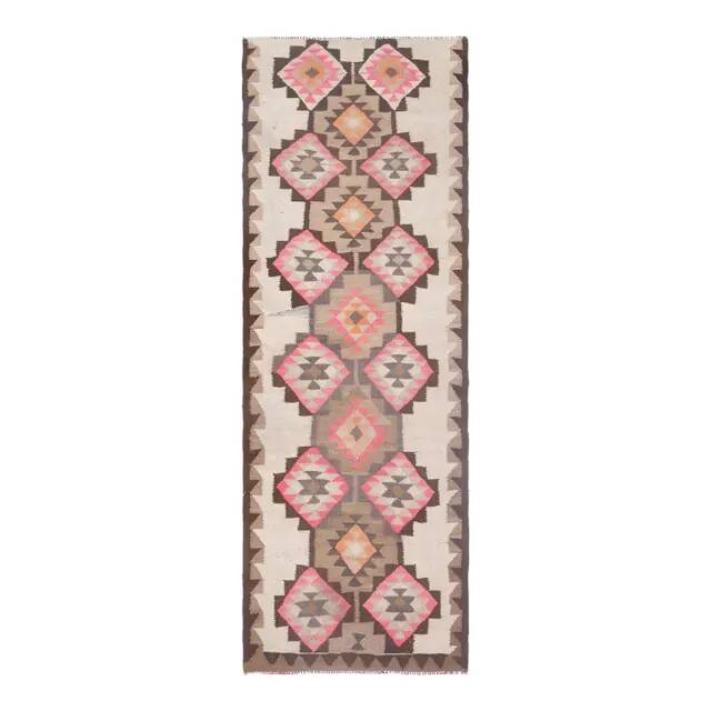 1970s Turkish Oushak Handmade Wool Cotton Pink Runner Rug 92x267