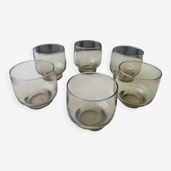 Set de 6 verres gobelets couleur fumée Années 60-70