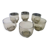 Set of 6 glasses smoked cups 60s-70s