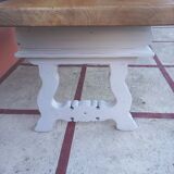 Patinated linen coffee table with raw top