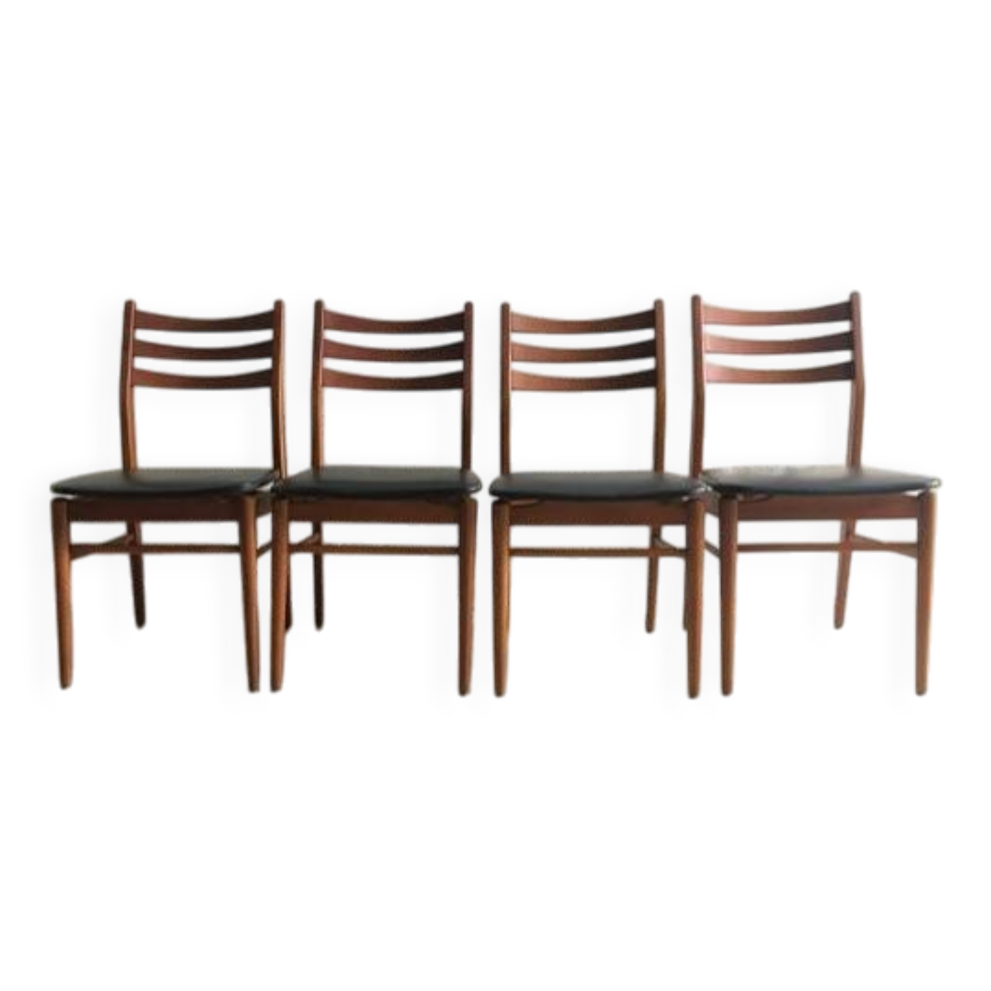 Set of 4 wooden and black imitation leather chairs, Scandinavian chair, wooden chair