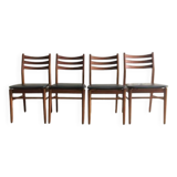 Set of 4 wooden and black imitation leather chairs, Scandinavian chair, wooden chair