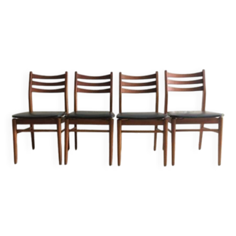 Set of 4 wooden and black imitation leather chairs, Scandinavian chair, wooden chair