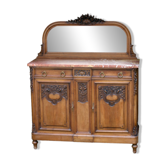 Buffet avec miroir en noyer massif. Fin XIXeme, bel ouvrage.