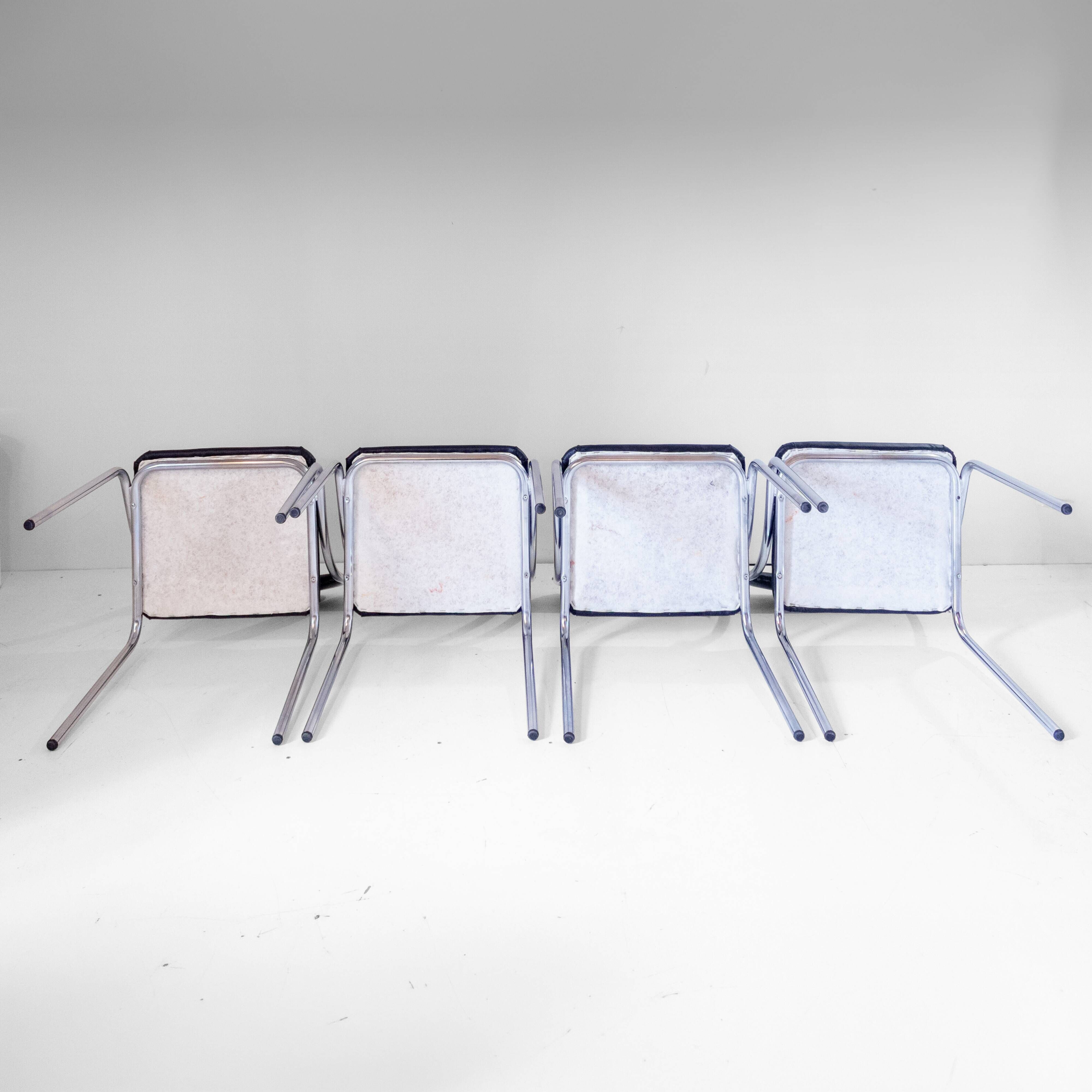 Set of Four Vintage Chromed Dining Chairs, Faux Leather, Italy, 1970