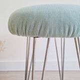 Vintage metal and blue velvet stool, 1960s.