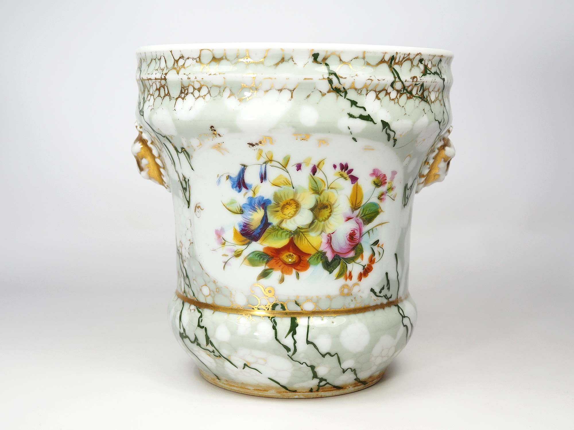 Antique Porcelain planter hand painted with mascarons with lion's head in relief-nineteenth century