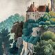 Watercolour painting XVIII "View of Lasaratz - Château de Sarraz" Canton of Va