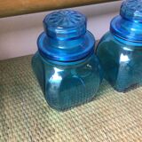 2 blue glass jars