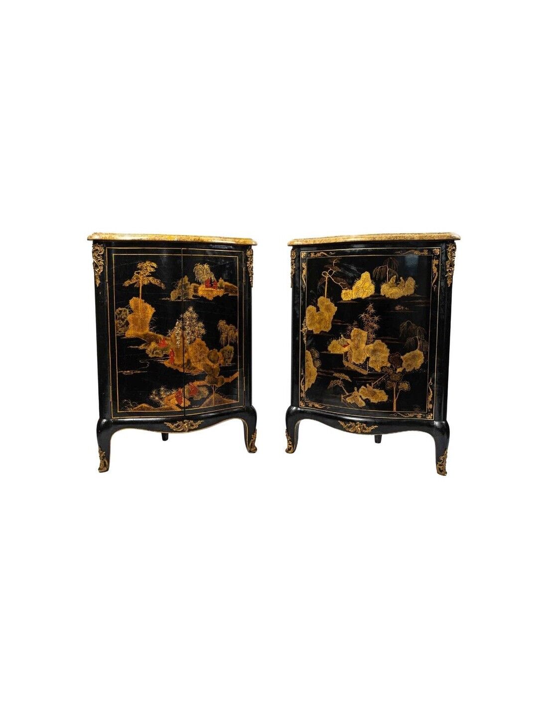 Pair of black wood corner buffets