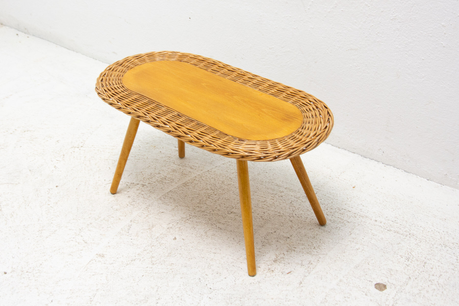 Mid century rattan stool by Jan Kalous for ÚLUV, 1960´s, Czechoslovakia