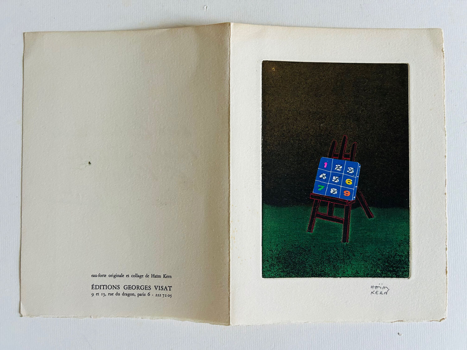 Œuvre Collage Le Chevalet d'Haim Kern. Signature.