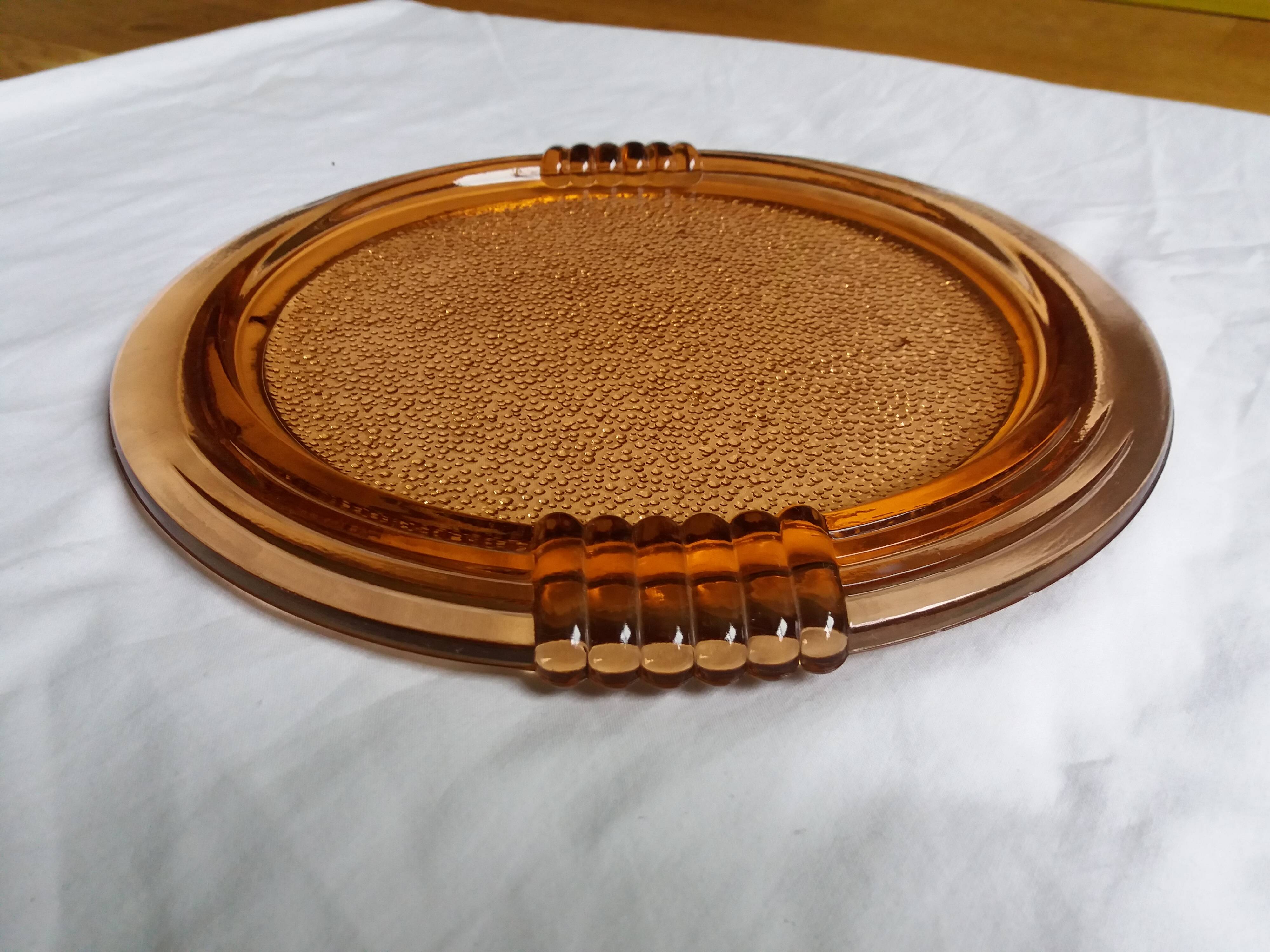 salmon-colored rosaline glass tray or dish