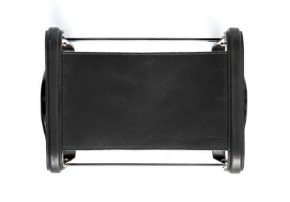 Kitchen stool, contemporary design, black smoked steel and black leather.