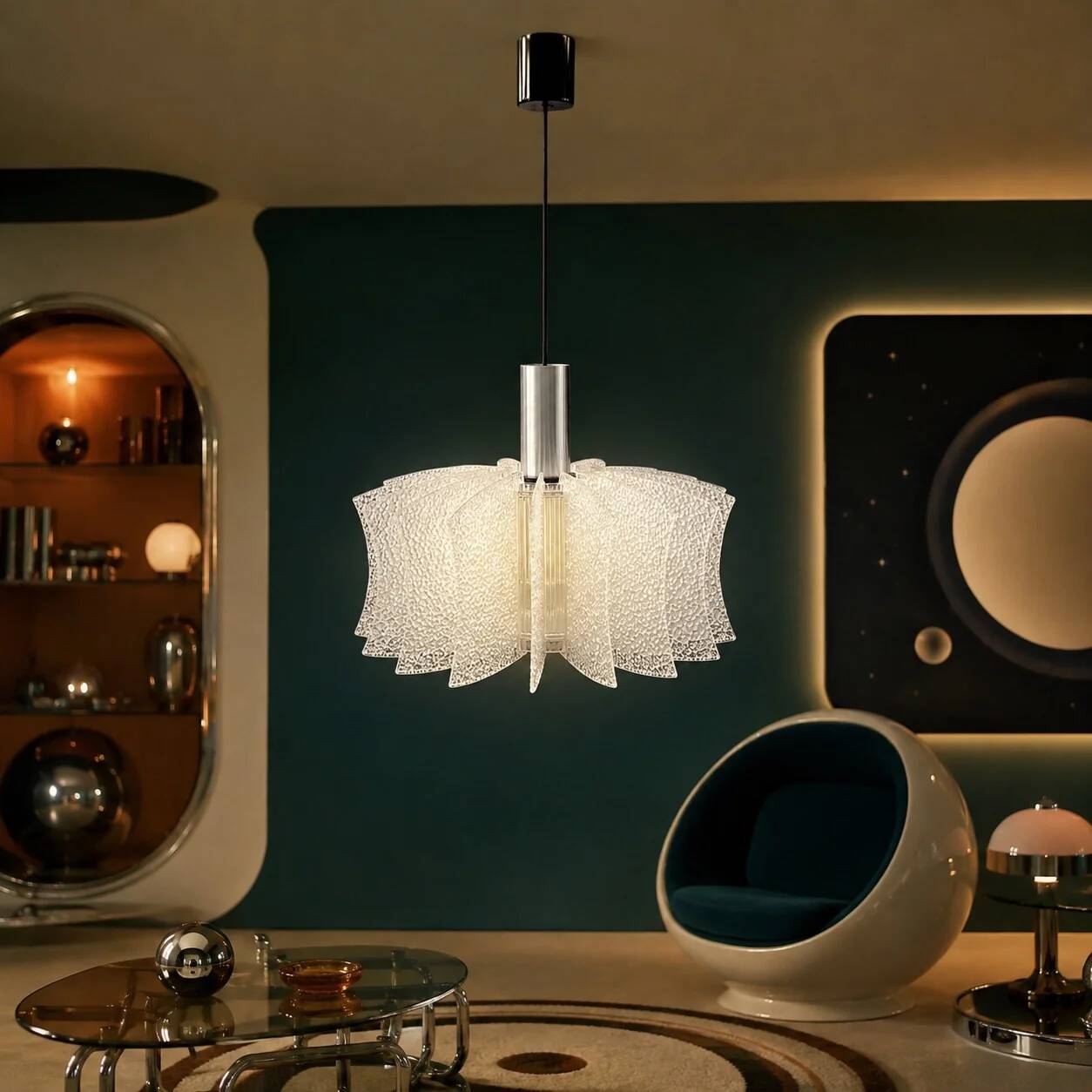 German suspension Space Age in textured aluminium and plastic – 1970s