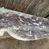 Painted wooden wall console with doe legs and interlacing. Louis XVI. Peach blossom marble