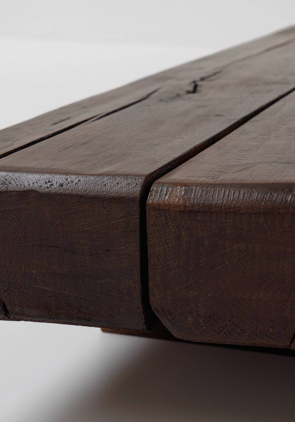 Rustic coffee table in solid oak, Wabi Sabi, France, 1950s