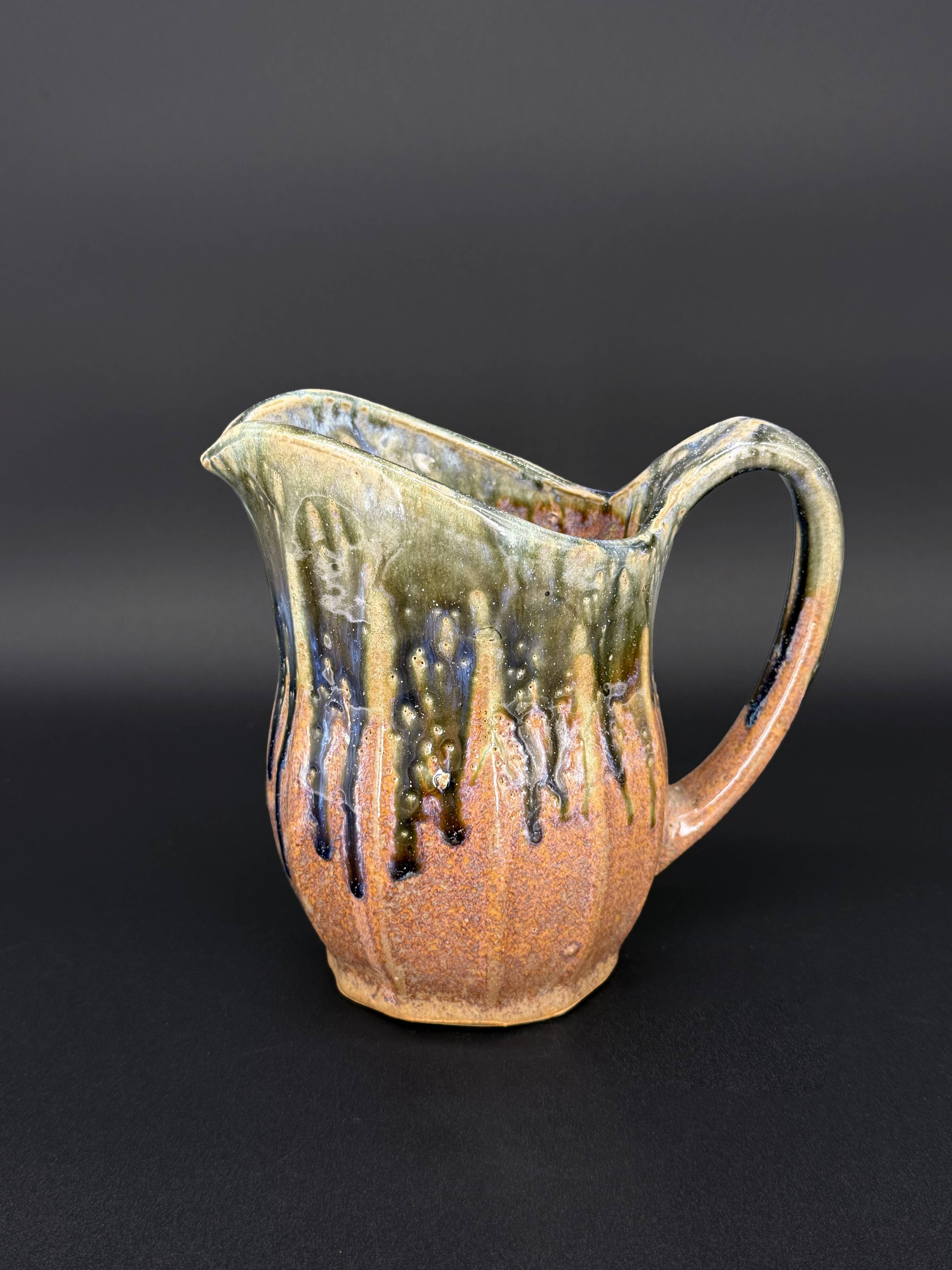 70s glazed stoneware pitcher – signed, French ceramic