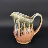 70s glazed stoneware pitcher – signed, French ceramic