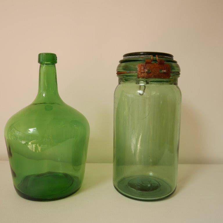 Set of demijohn and green Durfor preserves