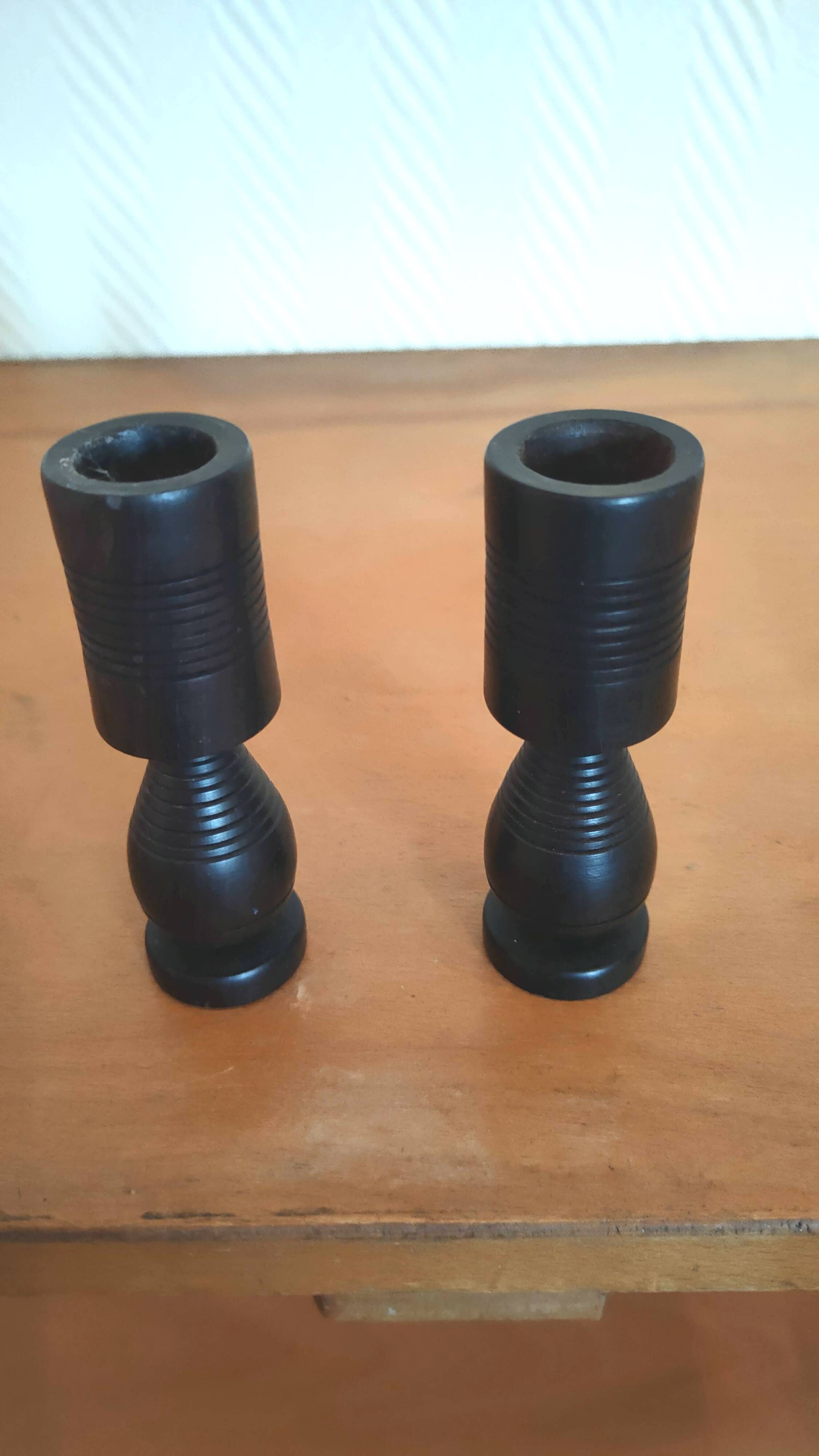 Pair of wooden candle holders design 60s 70s