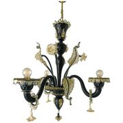 Venetian black and gold murano style glass chandelier with flowers and leaves