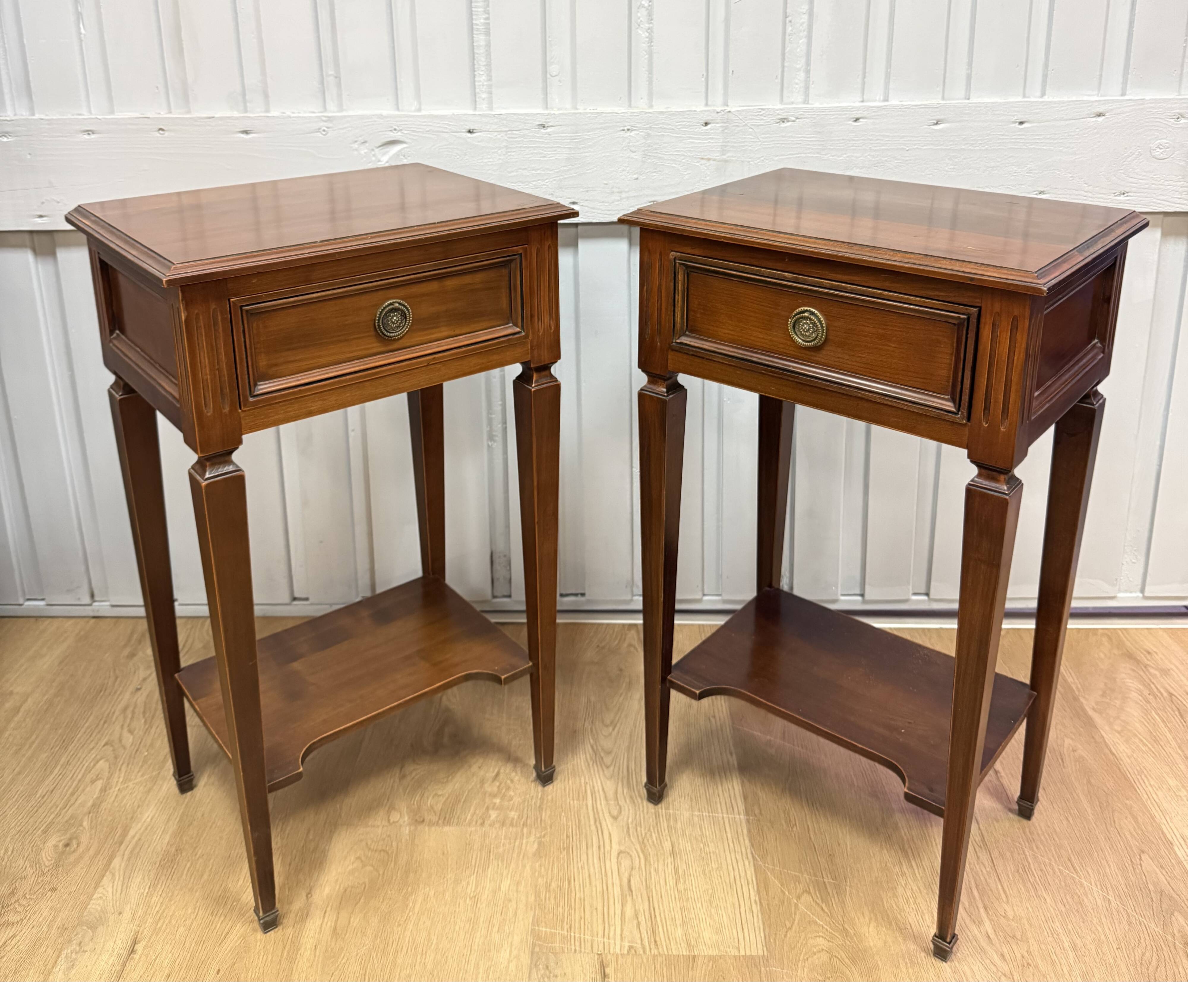 Louis XVI style bedside tables in mahogany