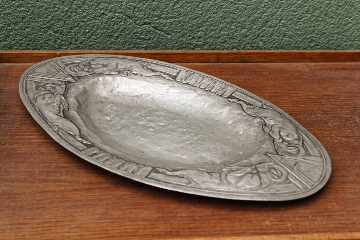 Art deco embossed pewter dish