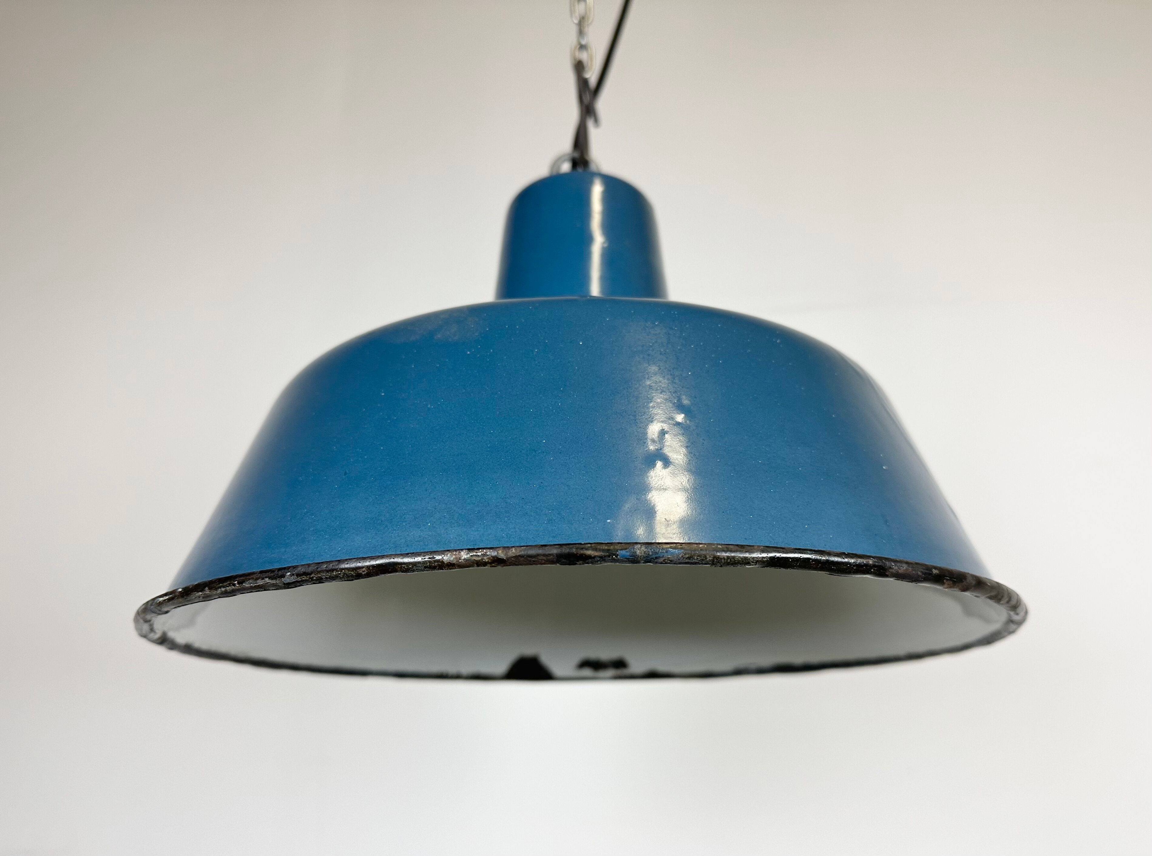 Industrial blue enamel factory pendant lamp 1960s