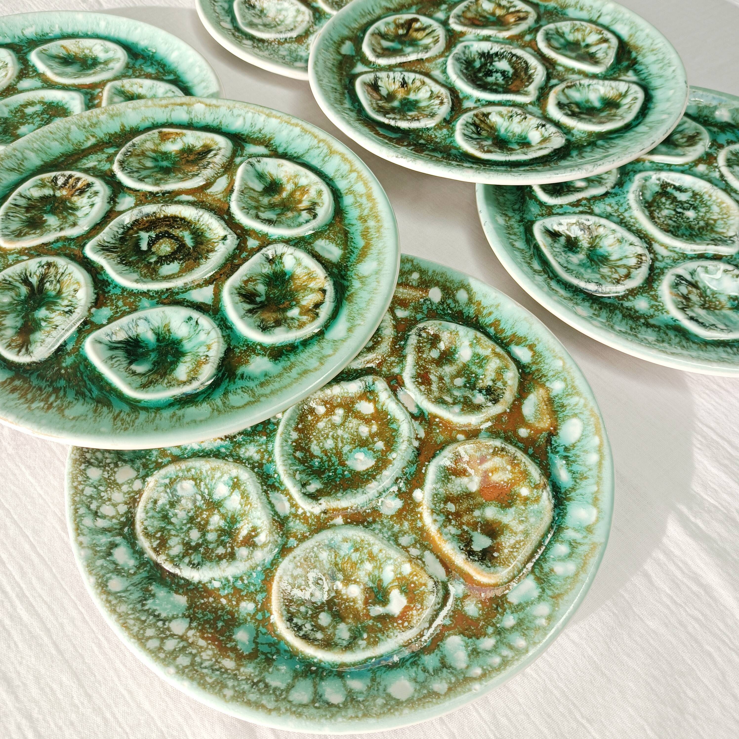 Set of 6 Niderviller oyster plates, moss décor