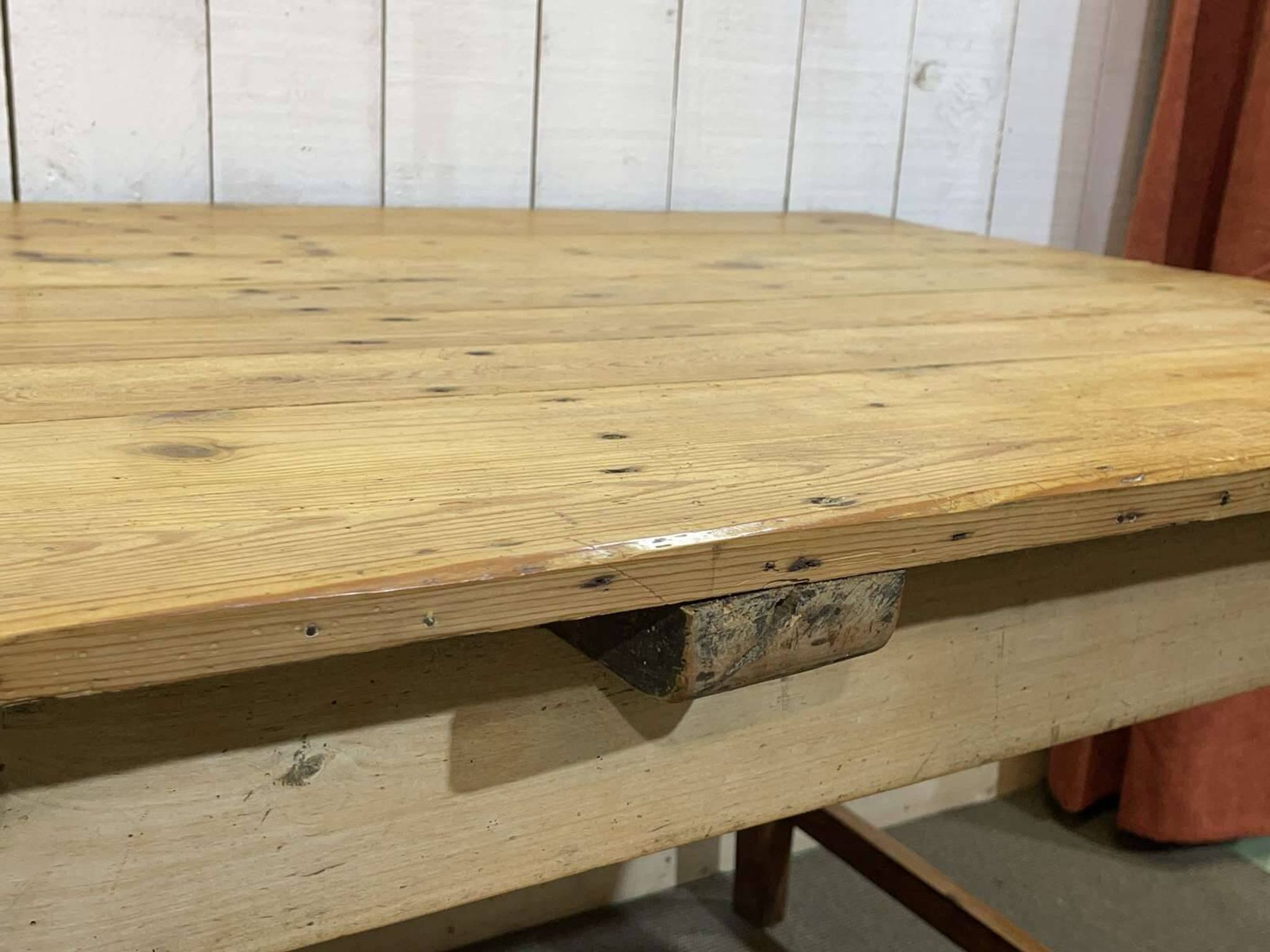 Early 20th-century farmhouse table made of fir, elm, and chestnut.