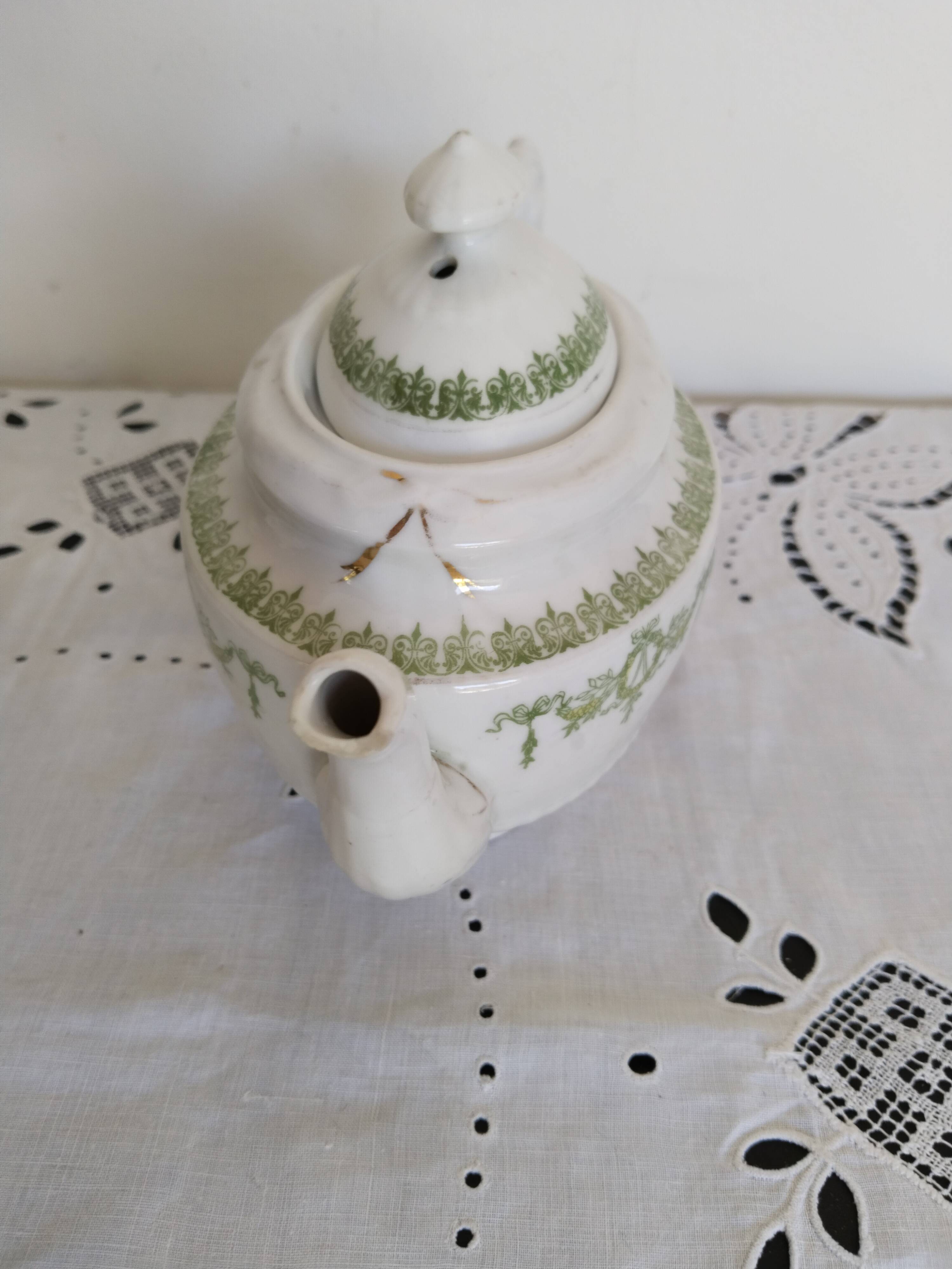 English porcelain tea service, green and gold, antique