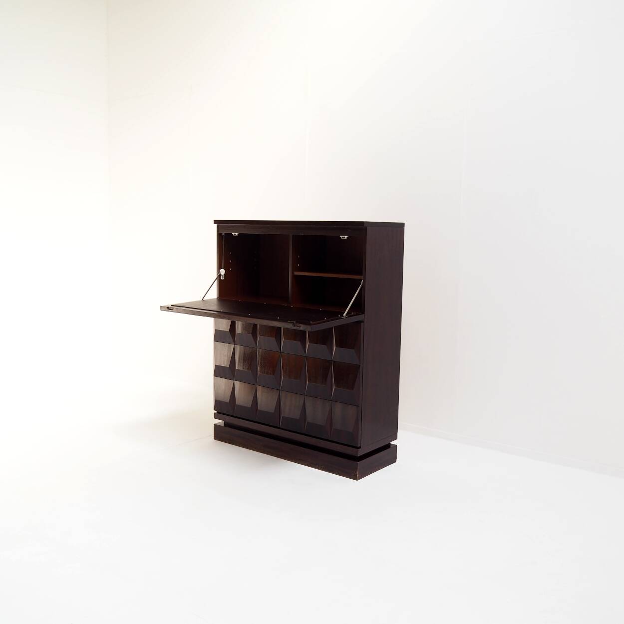Mid-Century De Coene Frères Oak Cabinet, 1970s Brutalist Belgian design
