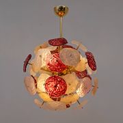 Murano Glass and Brass Sputnik Chandelier Cherry Red, White and Champagne