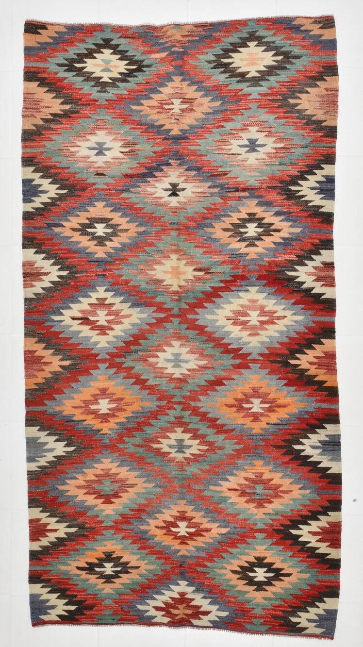 Multicolor Star Pattern Decorative Kilim Rug, 141x275 Cm