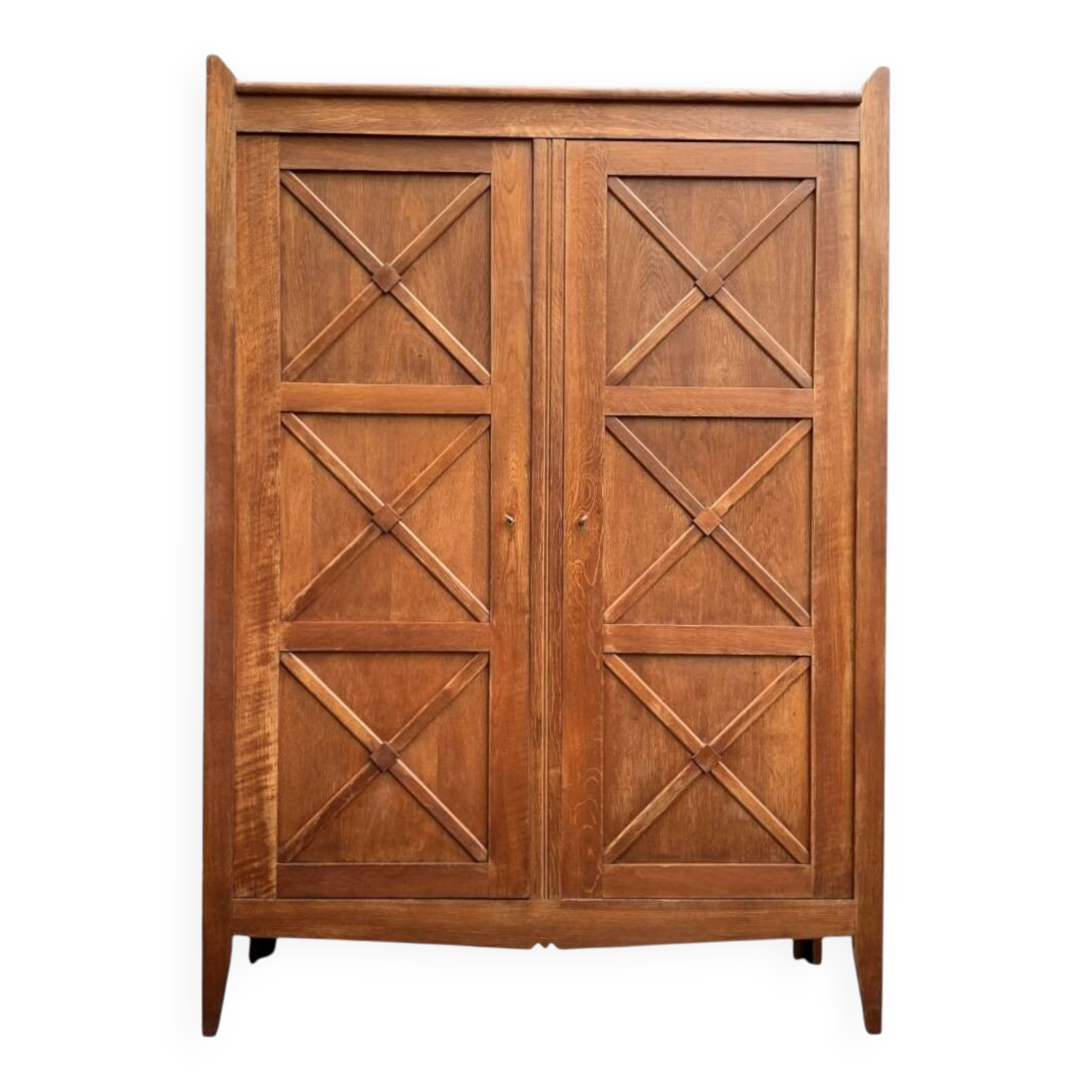 Vintage solid oak cross-braced wardrobe 1940