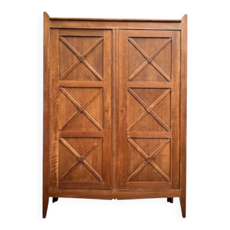 Armoire vintage à croisillons chêne massif 1940