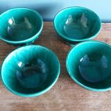Emerald green glazed ceramic ribbed bowls