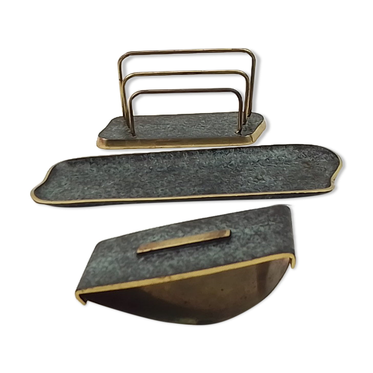 Old brass desk set, 3 pieces
