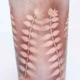 Vintage pitcher with plants in negative in pink / purple tones