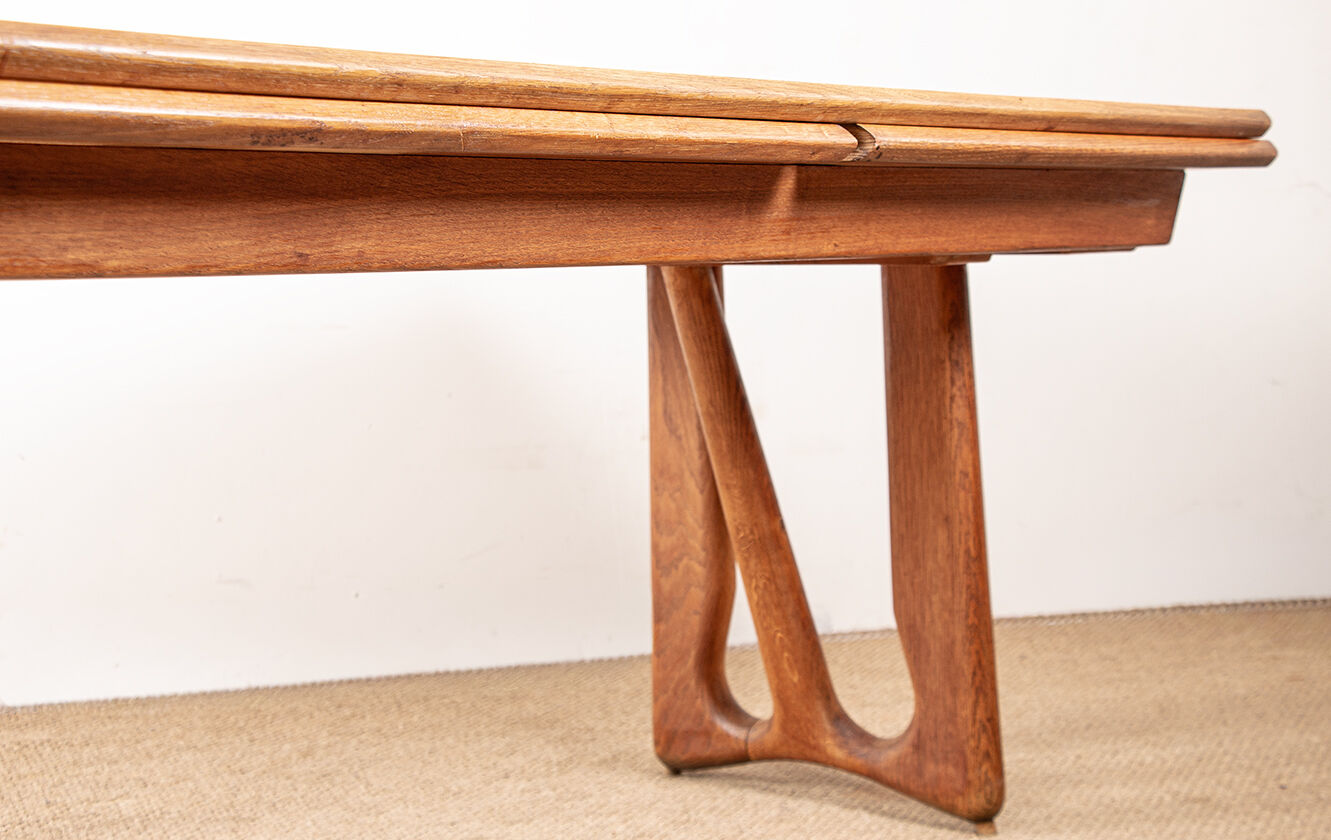 Large extendable dining table, 320 cm, in oak, Guillerme and Chambron.